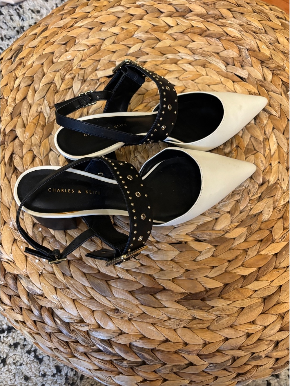 Charles & Keith Women's Two-Tone Pointed Toe Block Heel Sandals Size 39